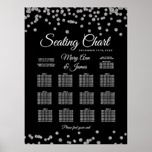 Sittdiagram Silver Faux Glitter confetti Black Poster