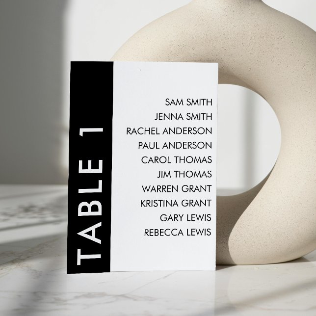 Sittdiagram vid Svartvit sida Rand Bröllop Bordsnummer (Black & White Side Stripe Wedding Seating Chart Table Number)