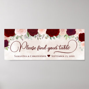Sittdiagramhuvud för Röda och Rosa Blommigt Bröllo Poster