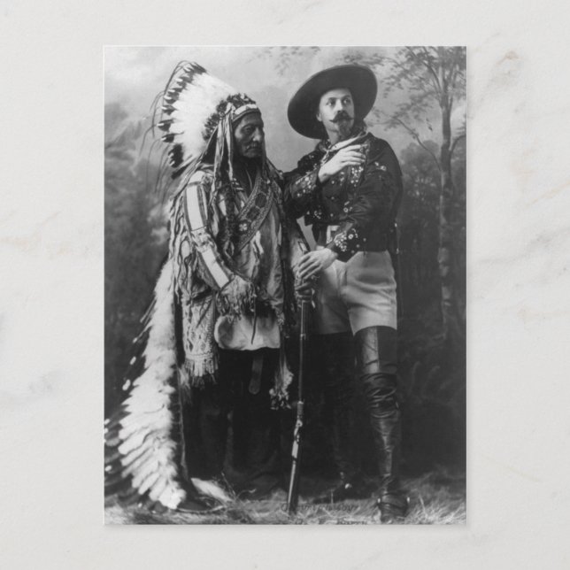 Sitting Bull och Buffalo Bill Porträtt från 1885 Vykort (Framsida)