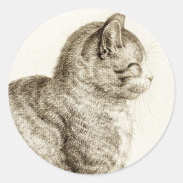 Sitting cat vintage sepia pencil drawing runt klistermärke