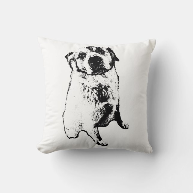 Sitting Dog Art Throw Pillow Kudde (Framsida)
