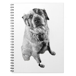 Sitting Dog Black Ink Art Notebook Anteckningsbok
