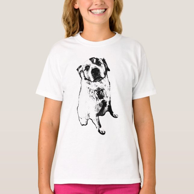 Sitting Dog Ink Sketch T-Shirt (Framsida)