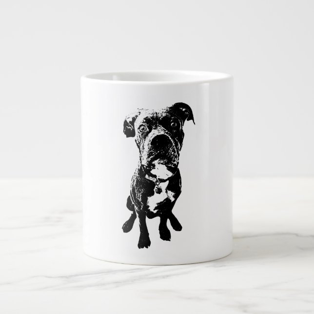 Sitting Dog Mug – Minimalist Black Ink Portrait Jumbo Mugg (Framsidan)
