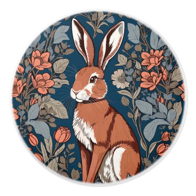 Sitting Hare William Morris Inspired Floral Knopp (Framsidan)