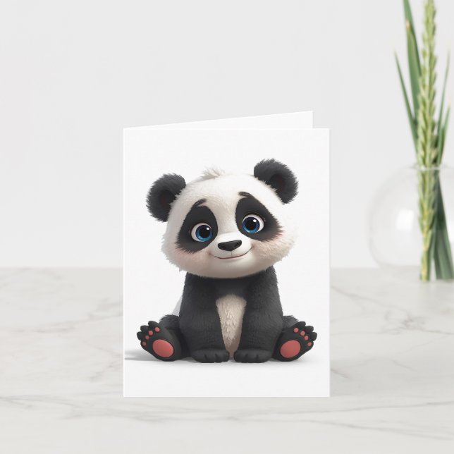 Sitting Panda Bear Cartoon Illustration Art Card Anteckningskort (Framsida)