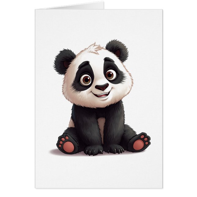 Sitting Panda Bear Cartoon Illustration Art Card Hälsningskort (Framsidan)