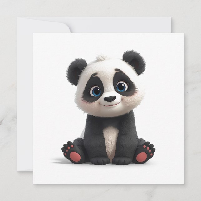 Sitting Panda Bear Cartoon Illustration Art Julkort (Framsida)