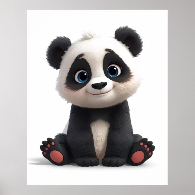 Sitting Panda Bear Cartoon Illustration Art Poster (Framsidan)