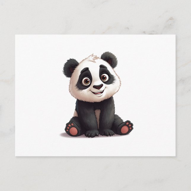 Sitting Panda Bear Cartoon Illustration Artwork Helg Vykort (Framsida)