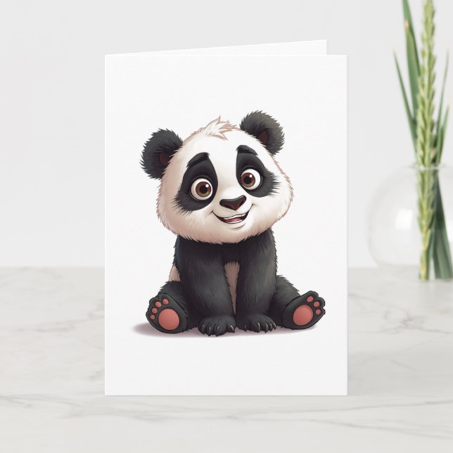 Sitting Panda Bear Cartoon Illustration Artwork Helgkort (Framsida)