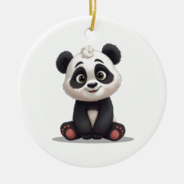 Sitting Panda Bear Cartoon Illustration Artwork Julgransprydnad Keramik (Framsidan)