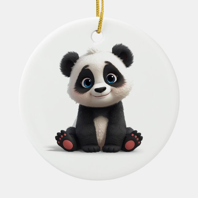 Sitting Panda Bear Cartoon Illustration Artwork Julgransprydnad Keramik (Framsidan)