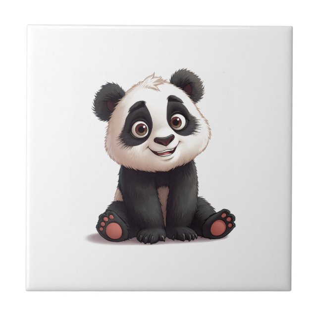 Sitting Panda Bear Cartoon Illustration Artwork Kakelplatta (Framsidan)