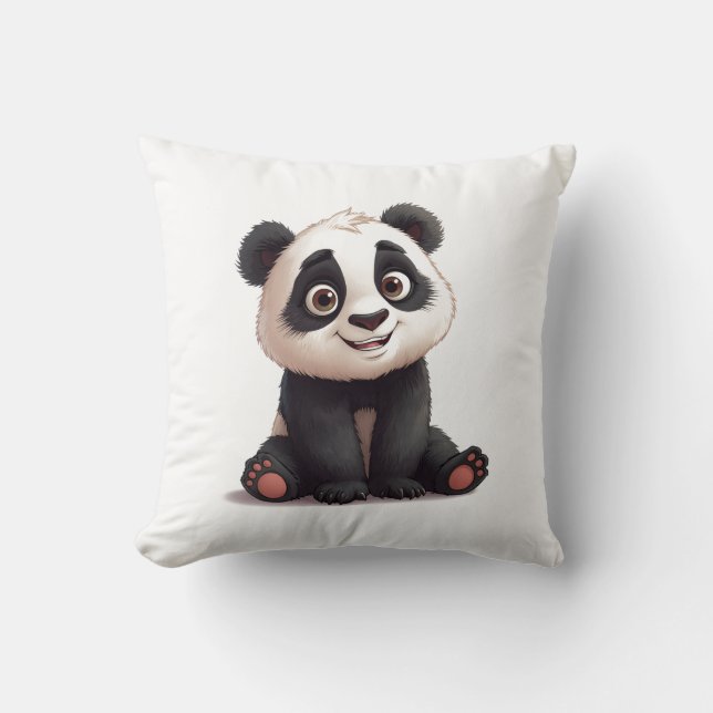 Sitting Panda Bear Cartoon Illustration Artwork Kudde (Framsida)