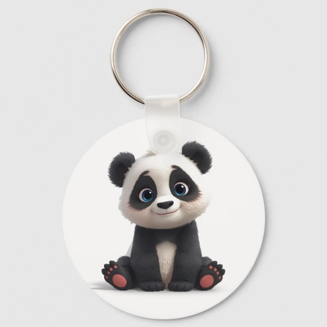 Sitting Panda Bear Cartoon Illustration Artwork Nyckelring (Framsida)