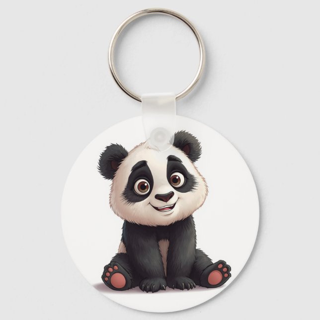 Sitting Panda Bear Cartoon Illustration Artwork Nyckelring (Framsida)