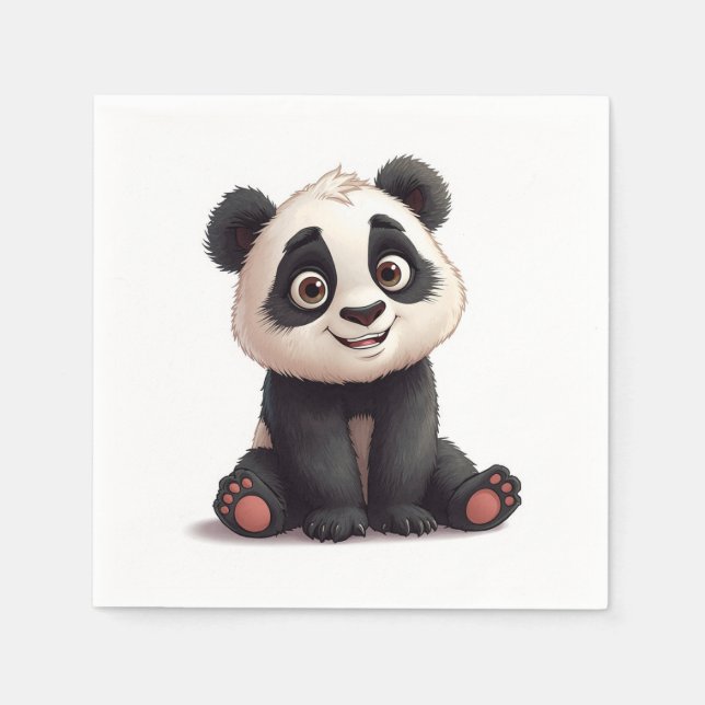 Sitting Panda Bear Cartoon Illustration Artwork Pappersservett (Framsidan)