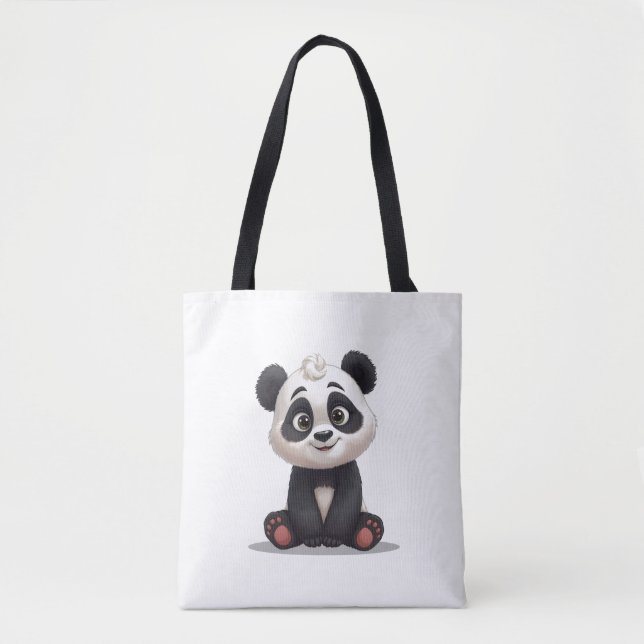 Sitting Panda Bear Cartoon Illustration Artwork Tygkasse (Framsida)