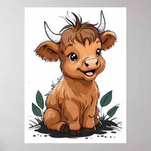 Sittkonst i Baby Highland Cow Nursery Art Poster