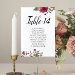 Sittkort för Burgundy Flowers Bröllop Bordsnummer<br><div class="desc">Följ dina gäster till deras rätta bord med elegantens burgundösa platskort för blommigtar. Anpassa bordsnumret och gästernas namn. En del av Burgundy-samlingen.</div>