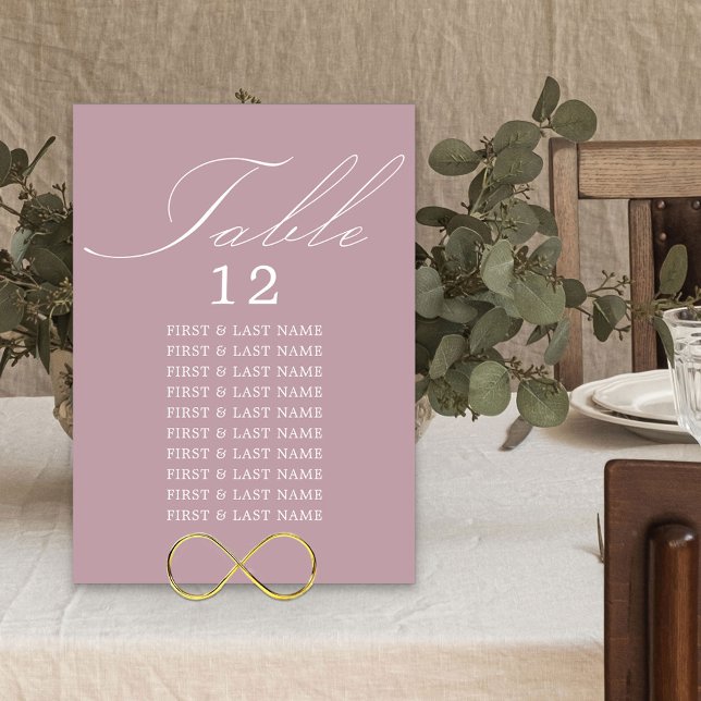 Sittkort för elegant Calligraphy Dusty Ro Bord Inbjudningar (Dusty Rose Wedding Table Number and Guest Names)