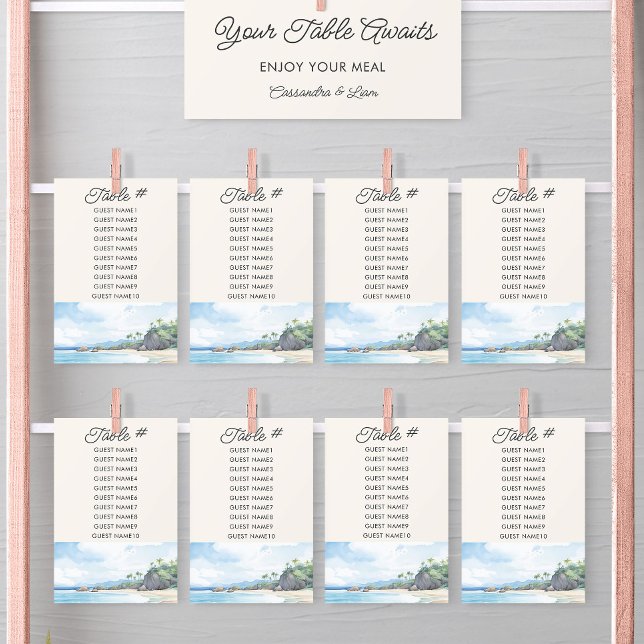 Sittkort för sommarströ med Bord i Bröllop Inbjudningar (Wedding Table Seating Chart Cards from the Summer Beach Wedding Collection by Darling & May)