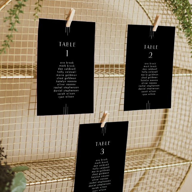 Sittkort för svart konsthandduk i Bröllop (EVERLY Art Deco Black Wedding Seating Chart Cards)