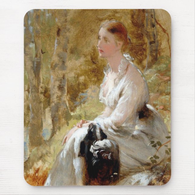 Sittmöss i en vit säng (Elegant Beauty) Musmatta (Framsidan)