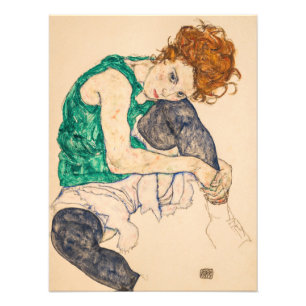 Sittmöss med Bent Knee av Egon Schiele Fototryck