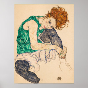 Sittmöss med Bent Knee av Egon Schiele Poster