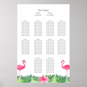 Sittplan för Aloha Rosa Flamingo Tropical Bröllop Poster