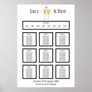 Sittplan för Champagne Toast Bröllop Bord Poster