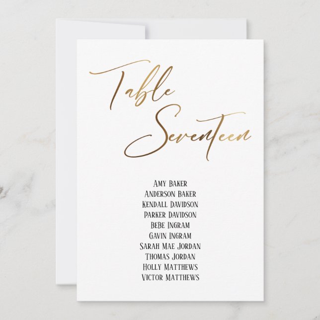 Sittplatsdiagram för Guld handskriftsdiagram Bord (Framsida)