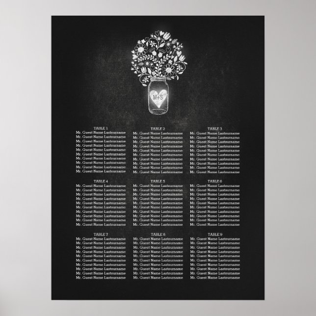 Sittplatsdiagram för Mason Burk Bröllop Poster (Framsidan)