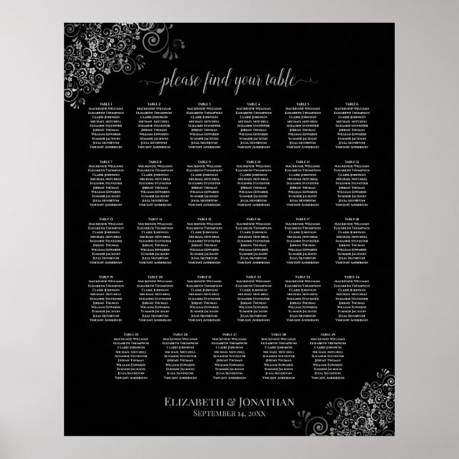 Sittplatsdiagram för silver frills svart 29 Bord B Poster (Framsidan)