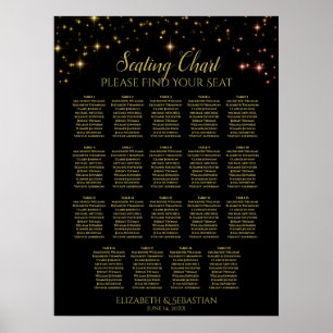 Sittplatsdiagram för svart Bröllop i Guld, 19 Bord Poster