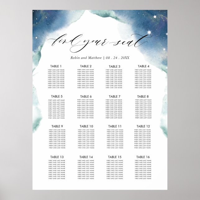 Sittplatsdiagramskylt 16 poster (Framsidan)