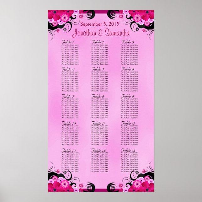 Sittplatser för lätt fuschia 15 Bröllop Bord Poster (Framsidan)