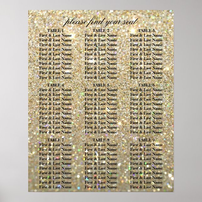 Sittplatskarta - Guld Glit Fab Poster (Framsidan)