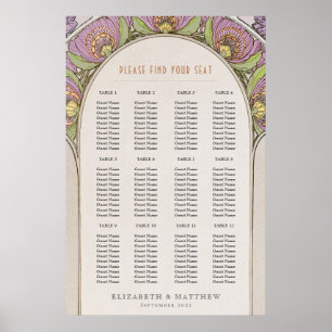 Sittplatskarta Vintage Art Nouveau Bröllop Skum Bo Poster