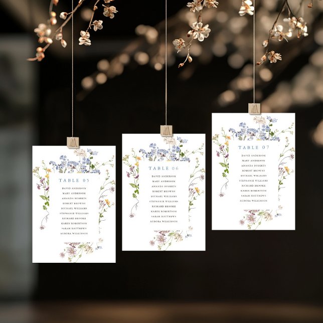 Sittplatskort för färgad Vår-Wildblomma Inbjudningar (Colorful Spring Wildflower meadow garden wedding table number Seating Chart card)