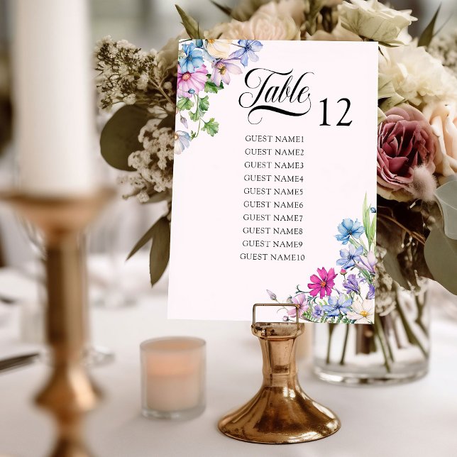 Sittplatskort för Garden Wedding Bord Inbjudningar (Table Seating Chart from the Wildflower Garden Wedding Collection by Darling & May)