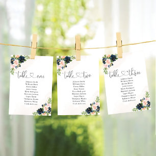 Sittplatskort för marin och Rosa Blommigt Bord