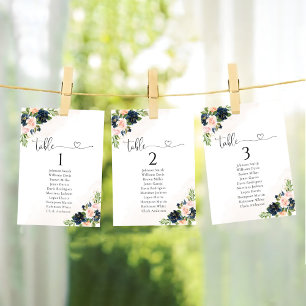 Sittplatskort för marin och Rosa Blommigt Bord
