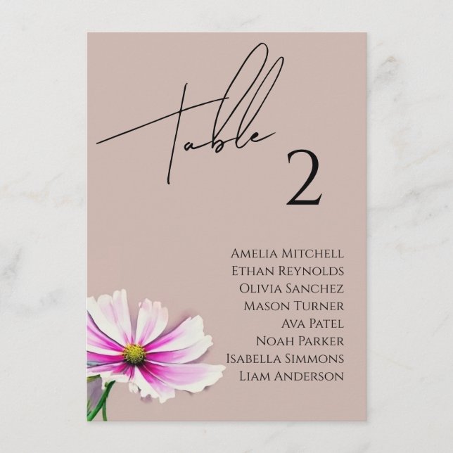 Sittplatskort för Wildblomma Bröllop Meny (Framsida)