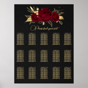 sittplatsplan för burguny och guld blommigt bröllo poster