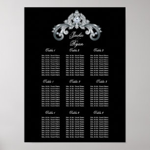 Sittplatsplan för elegant bröllop, svart Silver Poster