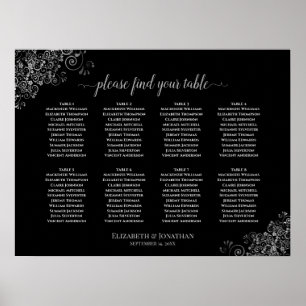 Sittplatsschemat Bord, svart Bröllop, Silver Poster
